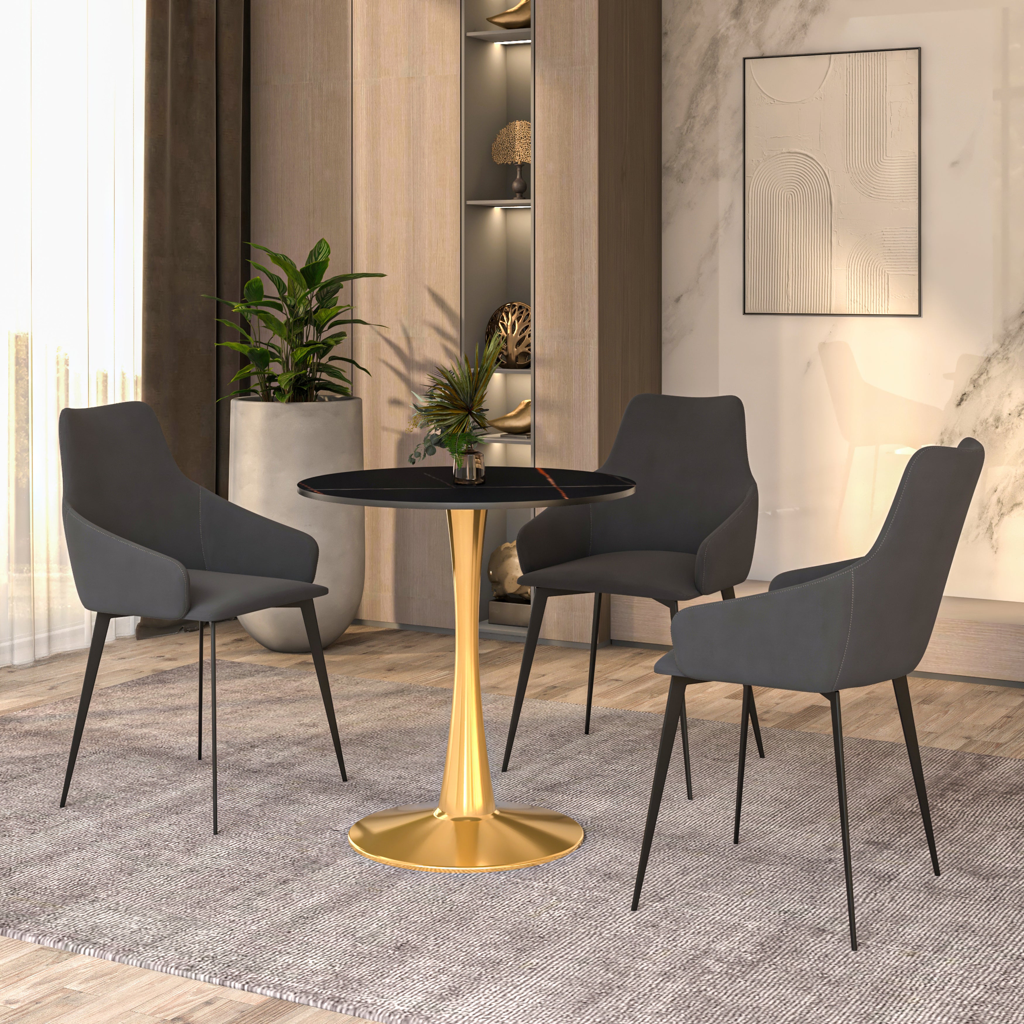 Bristol Round Dining Table with MDF/Sintered Stone Tabletop in Gold Steel