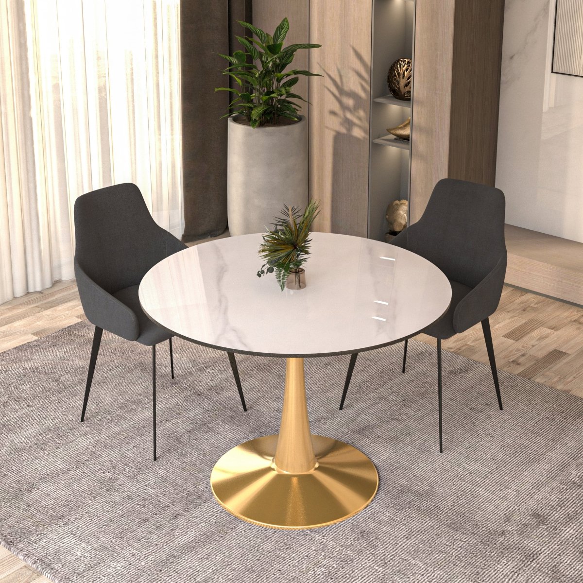 Bristol Round Dining Table with MDF/Sintered Stone Tabletop in Gold Steel