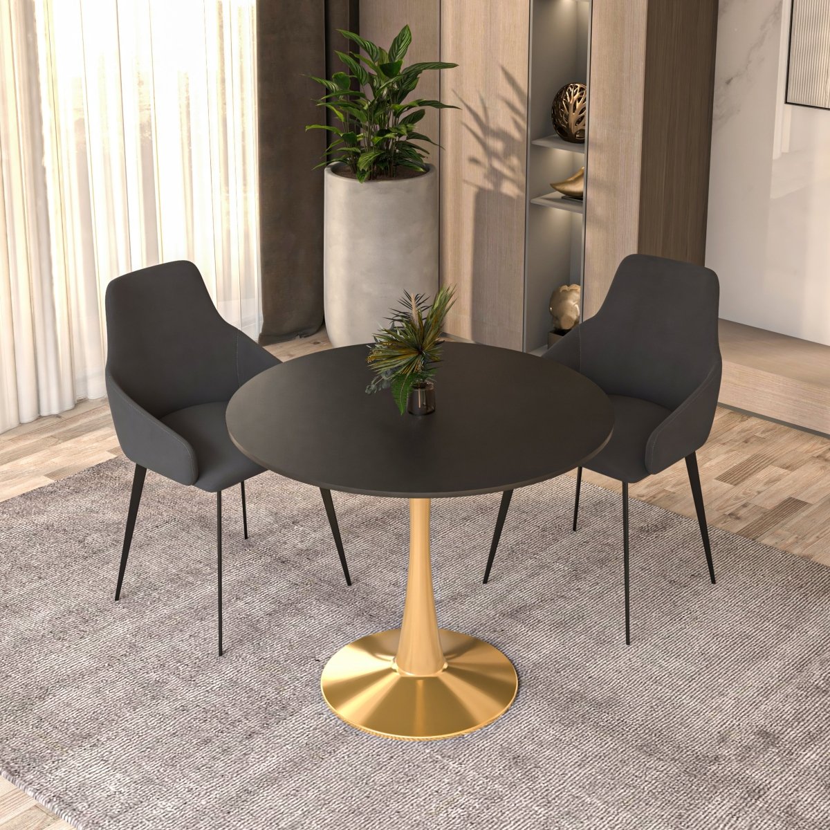 Bristol Round Dining Table with MDF/Sintered Stone Tabletop in Gold Steel