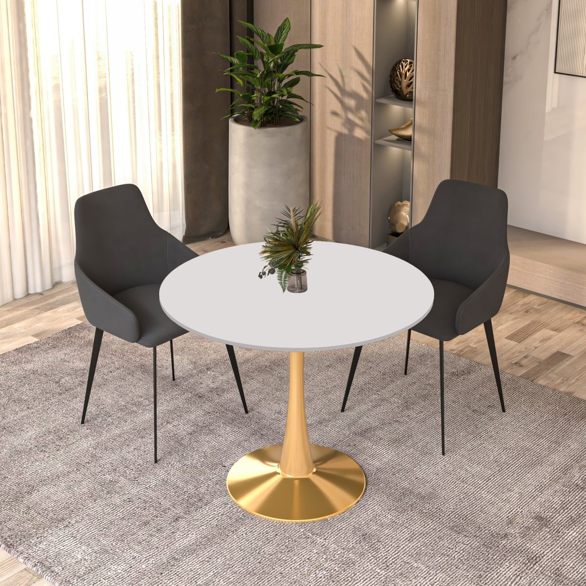 Bristol Round Dining Table with MDF/Sintered Stone Tabletop in Gold Steel