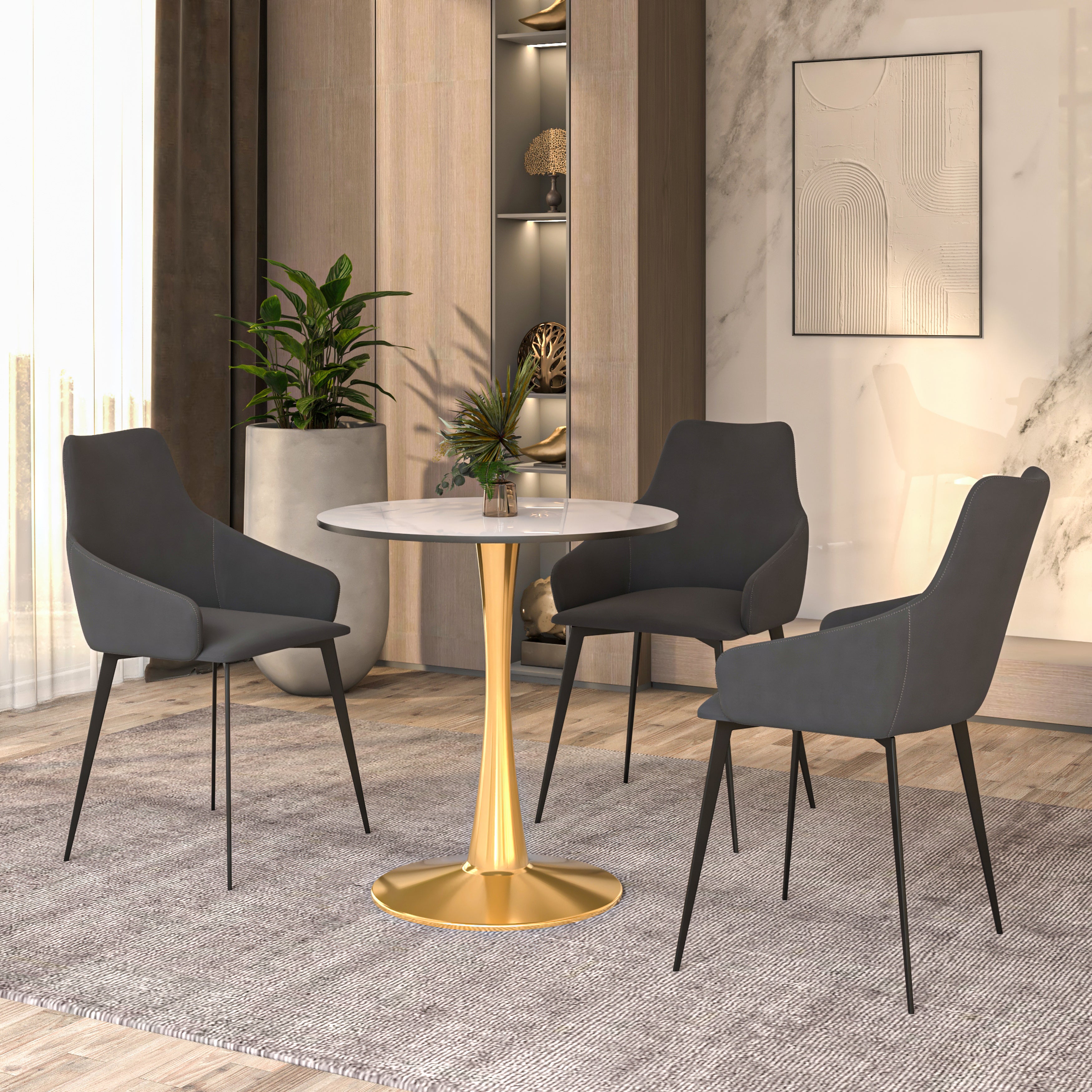 Bristol Round Dining Table with MDF/Sintered Stone Tabletop in Gold Steel