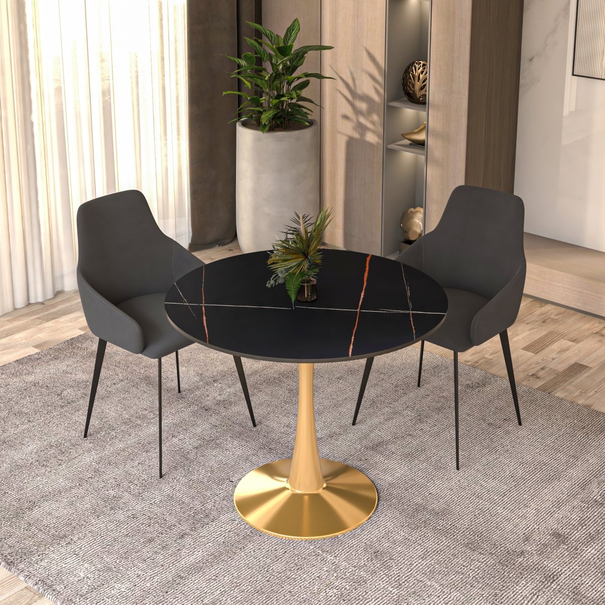 Bristol Round Dining Table with MDF/Sintered Stone Tabletop in Gold Steel