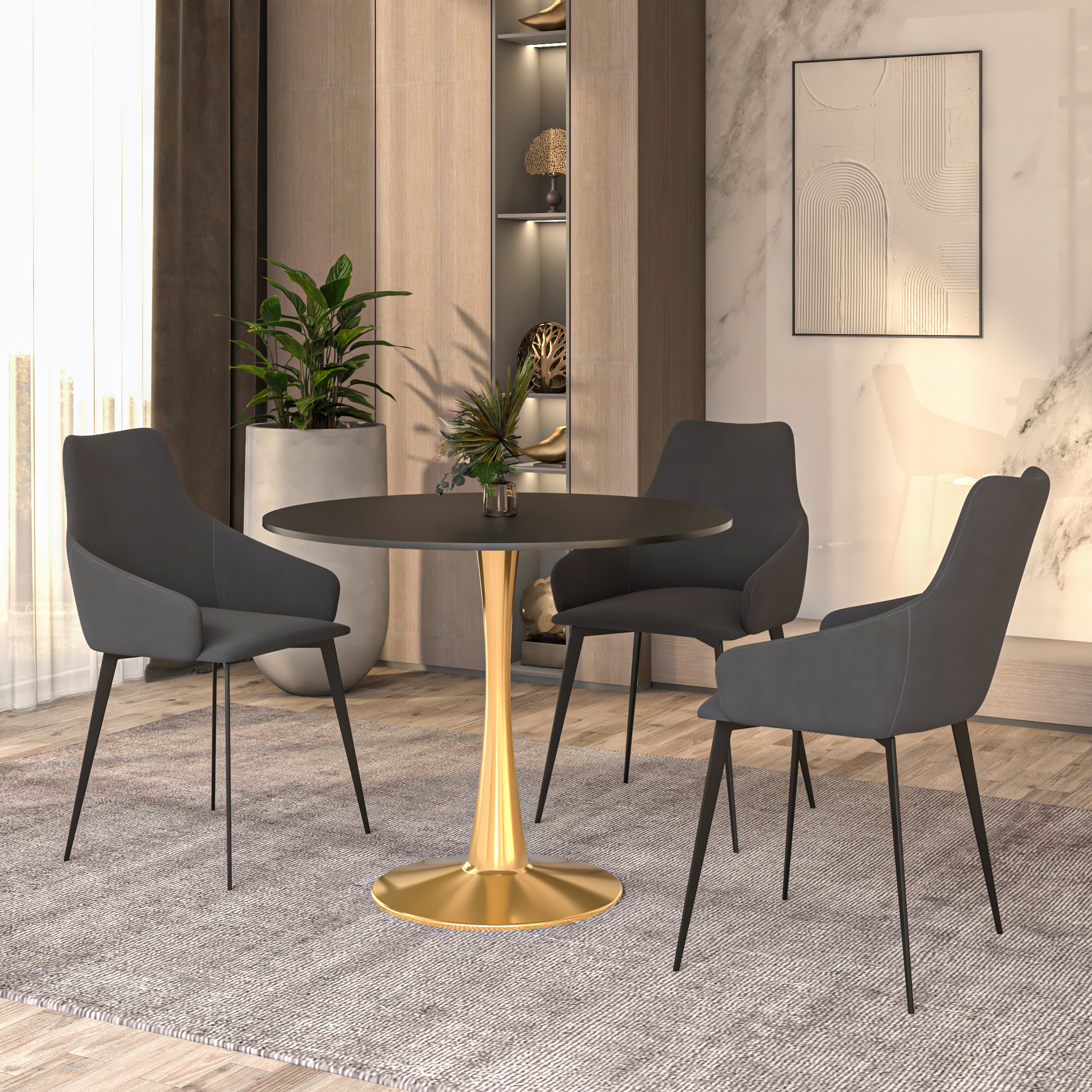 Bristol Round Dining Table with MDF/Sintered Stone Tabletop in Gold Steel