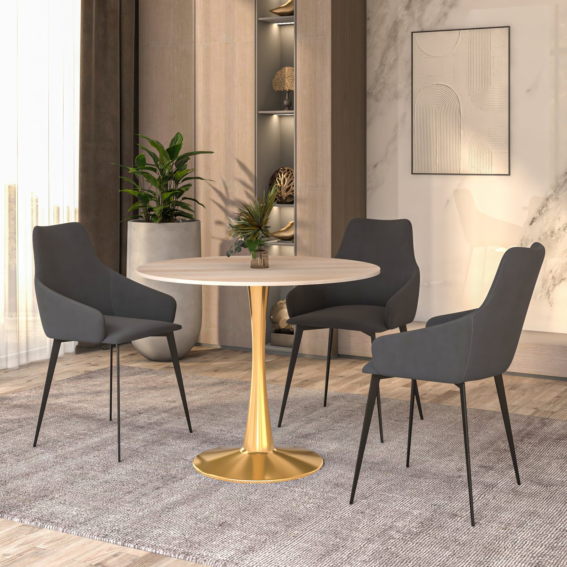 Bristol Round Dining Table with MDF/Sintered Stone Tabletop in Gold Steel