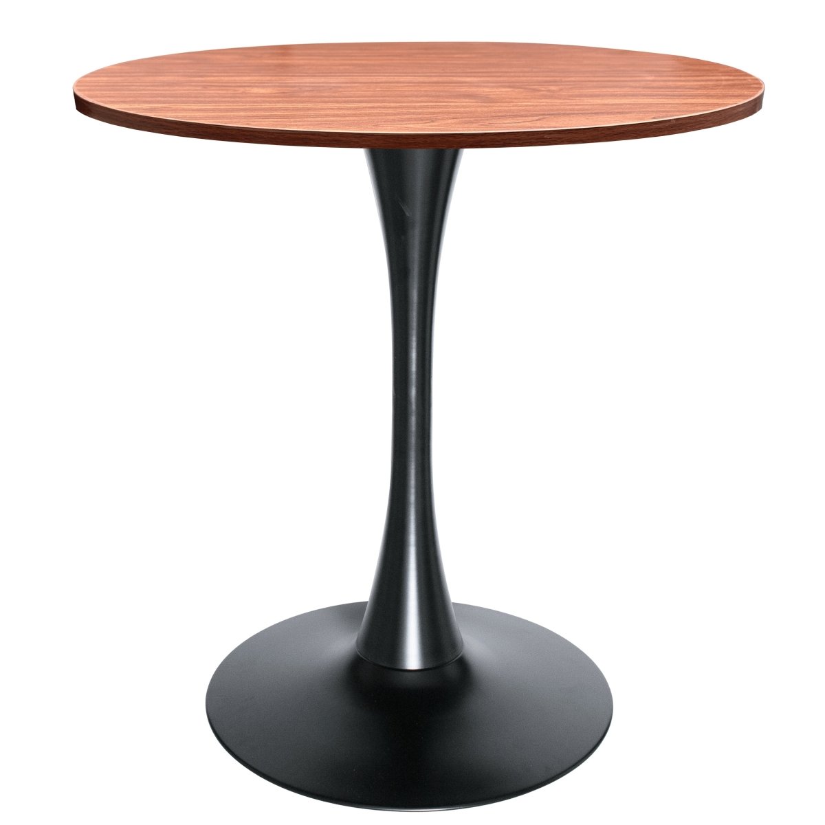 Bristol Round Dining Table with MDF/Sintered Stone/Glass Tabletop in Black Steel Base MDF 27 Inches Cognac Brown Dining Table Leisuremod