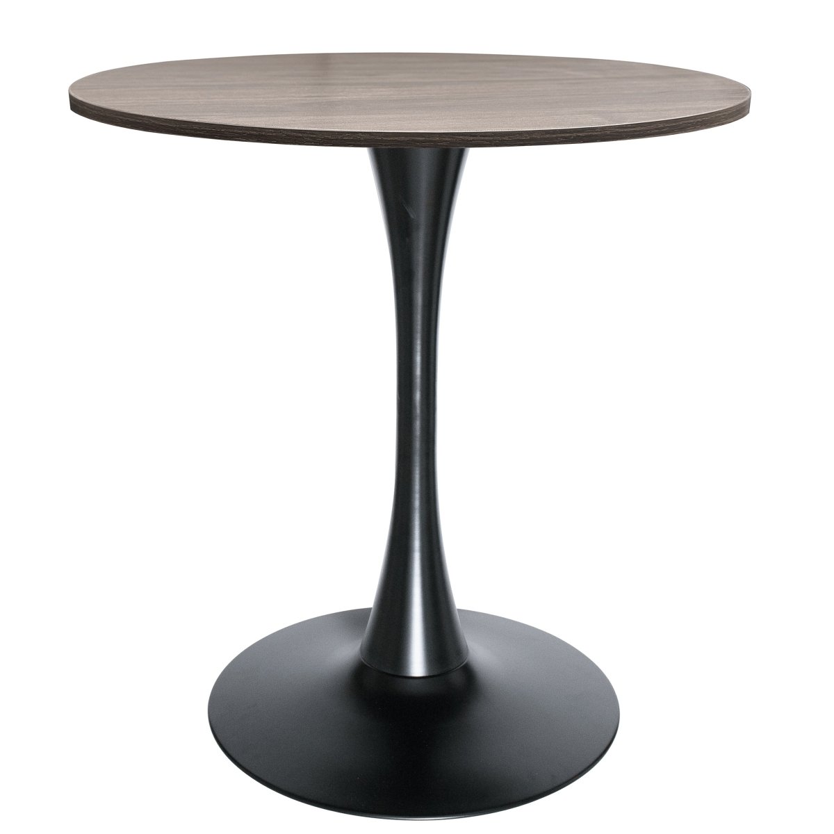 Bristol Round Dining Table with MDF/Sintered Stone/Glass Tabletop in Black Steel Base MDF 27 Inches Dark Walnut Dining Table Leisuremod