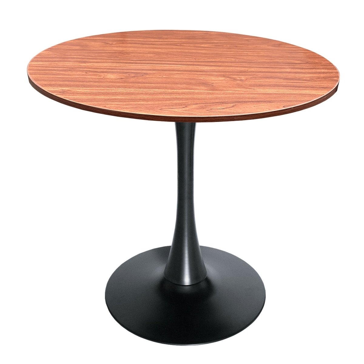 Bristol Round Dining Table with MDF/Sintered Stone/Glass Tabletop in Black Steel Base MDF 36 Inches Cognac Brown Dining Table Leisuremod