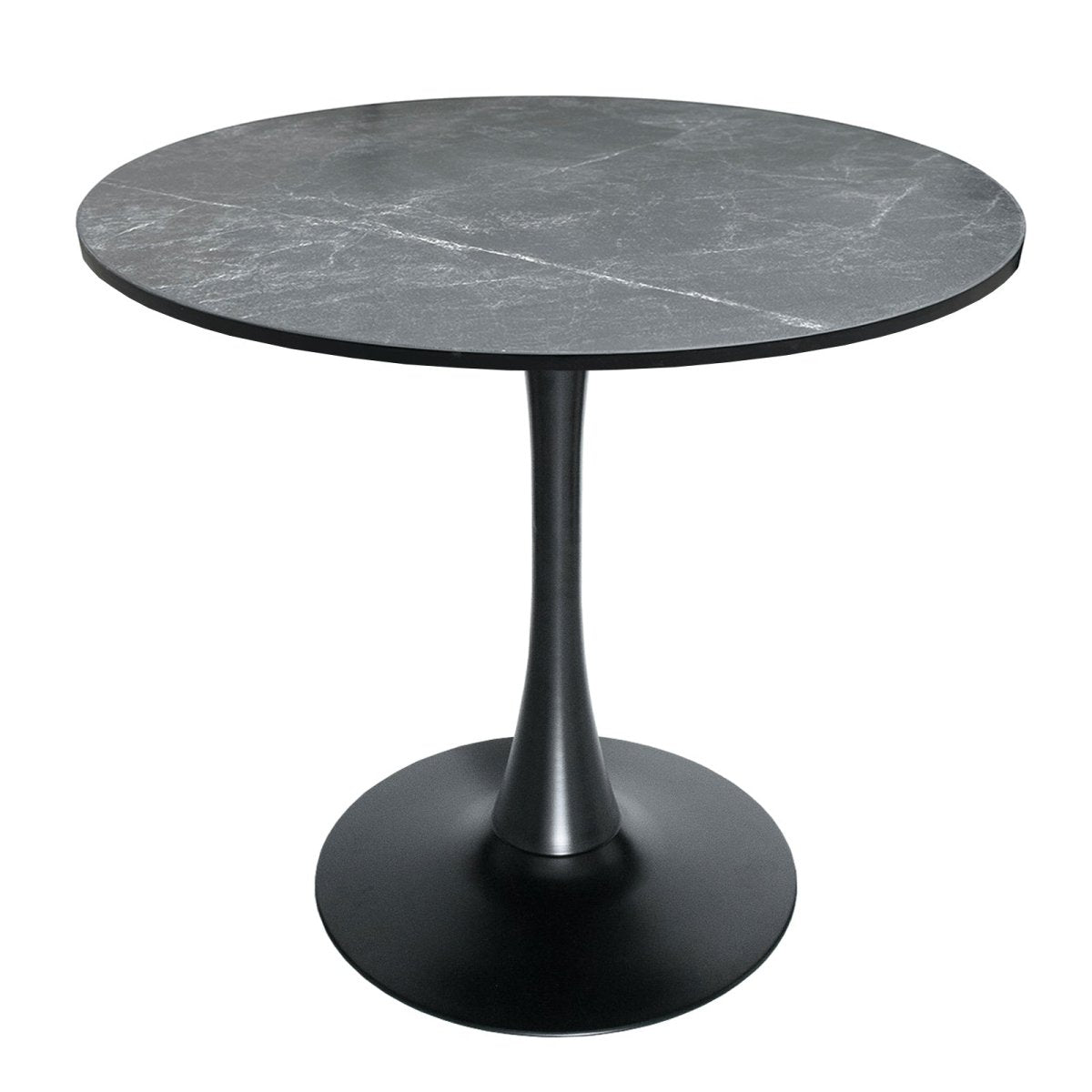 Bristol Round Dining Table with MDF/Sintered Stone/Glass Tabletop in Black Steel Base MDF 36 Inches Black Dining Table Leisuremod