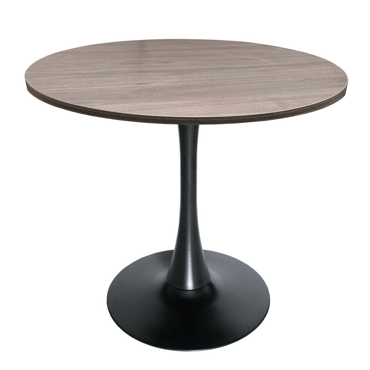Bristol Round Dining Table with MDF/Sintered Stone/Glass Tabletop in Black Steel Base MDF 36 Inches Dark Walnut Dining Table Leisuremod
