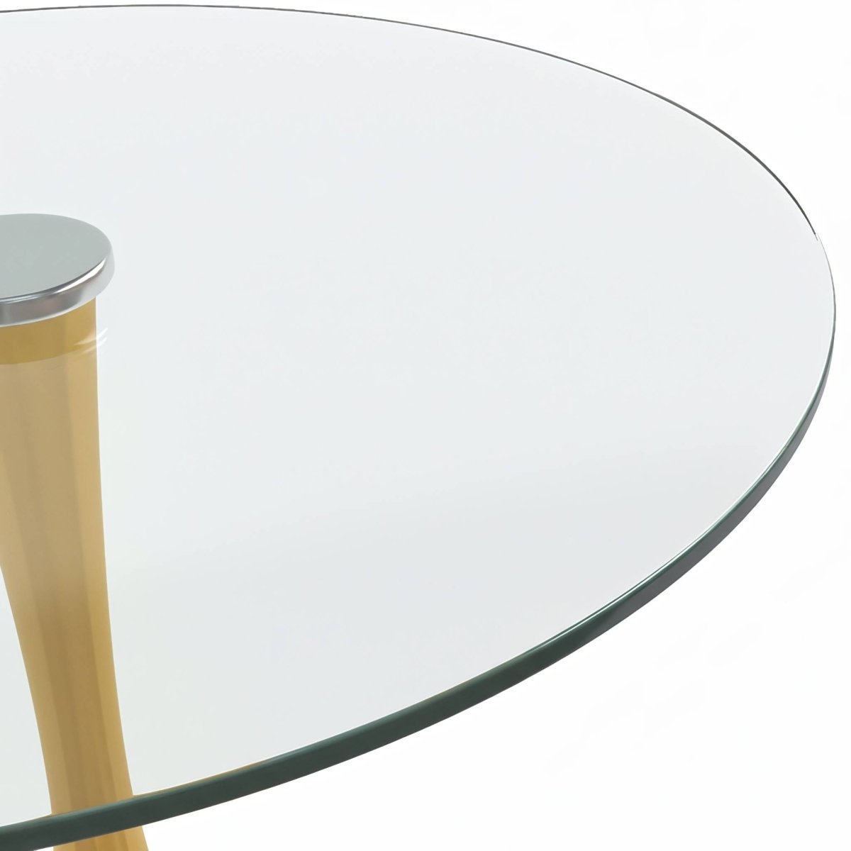 Bristol Round Dining Table with MDF/Sintered Stone/Glass Tabletop in Gold Steel Glass Clear Dining Table Leisuremod
