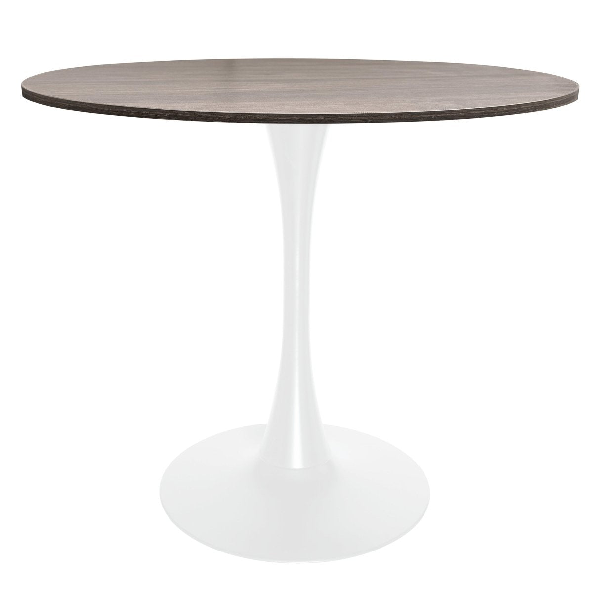 Bristol Round Dining Table with MDF/Sintered Stone/Glass Wood Tabletop in White Steel MDF 36 Inches Dark Walnut Dining Table Leisuremod