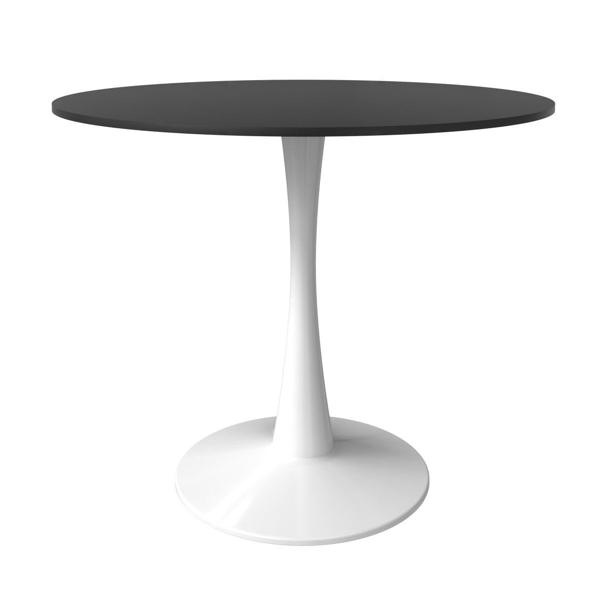 Bristol Round Dining Table with MDF/Sintered Stone/Glass Wood Tabletop in White Steel MDF 27 Inches White Dining Table Leisuremod