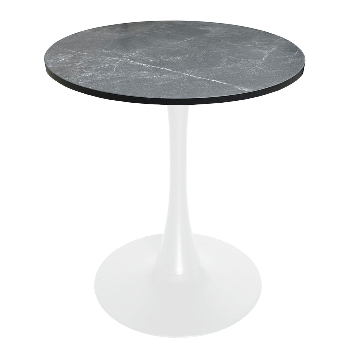 Bristol Round Dining Table with MDF/Sintered Stone/Glass Wood Tabletop in White Steel MDF 27 Inches Marbled Black Dining Table Leisuremod