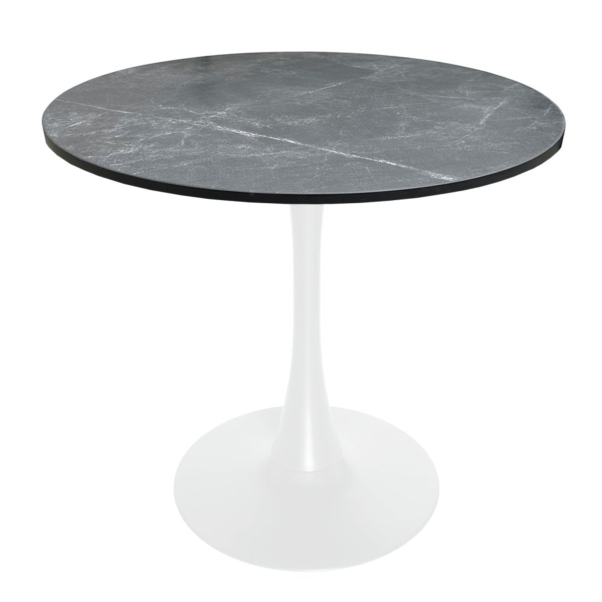 Bristol Round Dining Table with MDF/Sintered Stone/Glass Wood Tabletop in White Steel MDF 36 Inches Black Dining Table Leisuremod