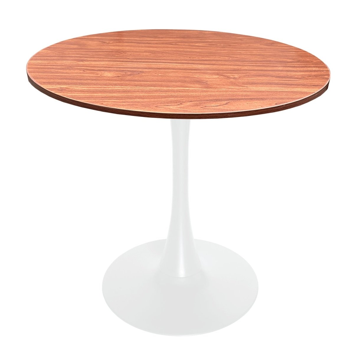 Bristol Round Dining Table with MDF/Sintered Stone/Glass Wood Tabletop in White Steel MDF 36 Inches Cognac Brown Dining Table Leisuremod