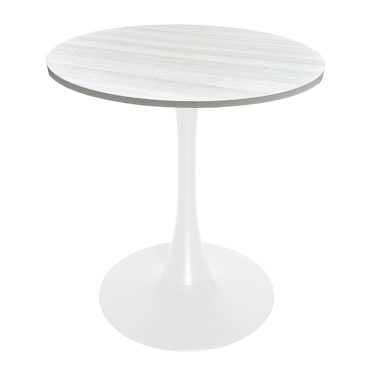 Bristol Round Dining Table with MDF/Sintered Stone/Glass Wood Tabletop in White Steel MDF 27 Inches Light Natural Dining Table Leisuremod