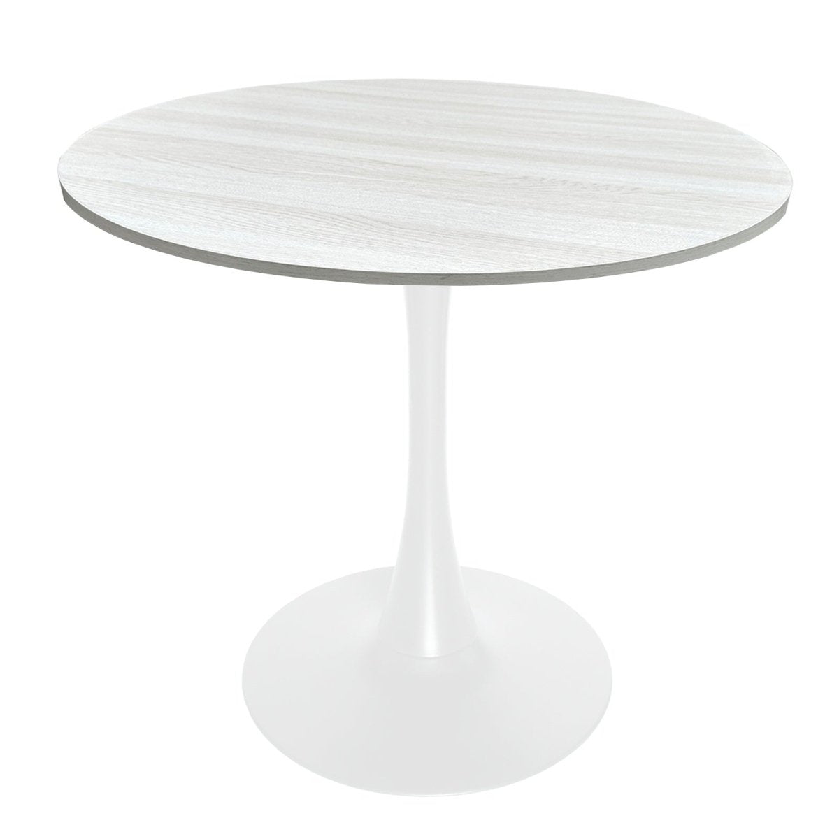 Bristol Round Dining Table with MDF/Sintered Stone/Glass Wood Tabletop in White Steel MDF 36 Inches Light Natural Dining Table Leisuremod