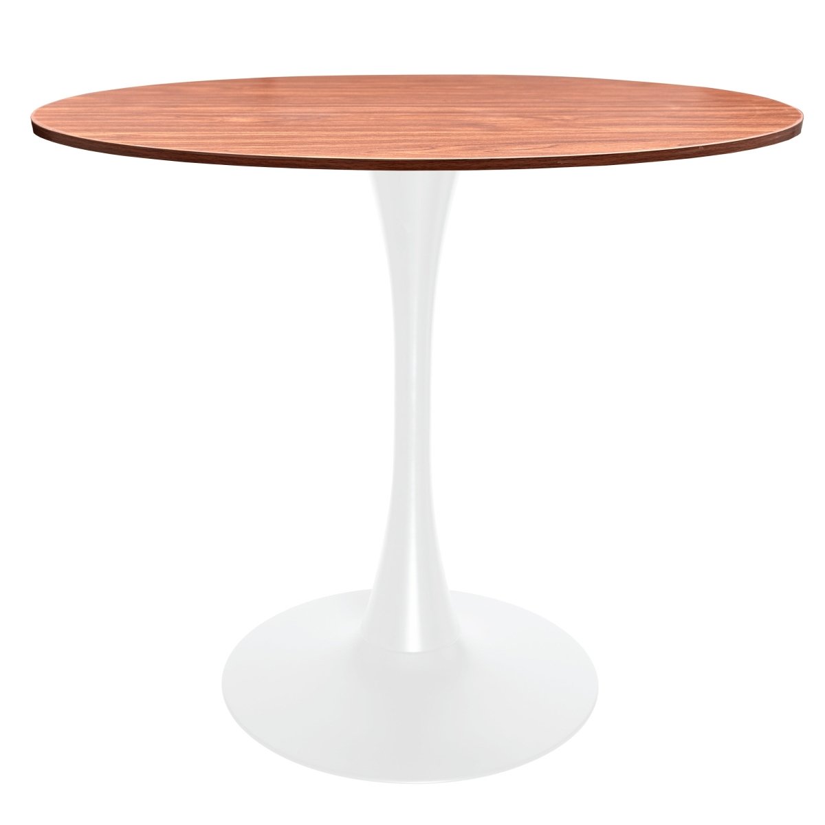 Bristol Round Dining Table with MDF/Sintered Stone/Glass Wood Tabletop in White Steel MDF 36 Inches Cognac Brown Dining Table Leisuremod
