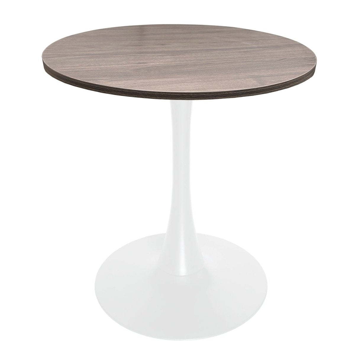 Bristol Round Dining Table with MDF/Sintered Stone/Glass Wood Tabletop in White Steel MDF 27 Inches Dark Walnut Dining Table Leisuremod