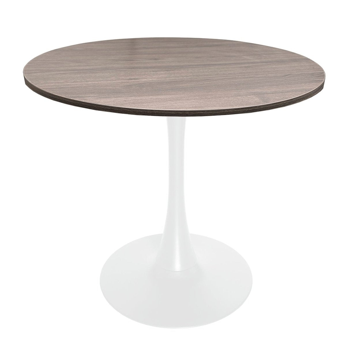 Bristol Round Dining Table with MDF/Sintered Stone/Glass Wood Tabletop in White Steel MDF 36 Inches Dark Walnut Dining Table Leisuremod