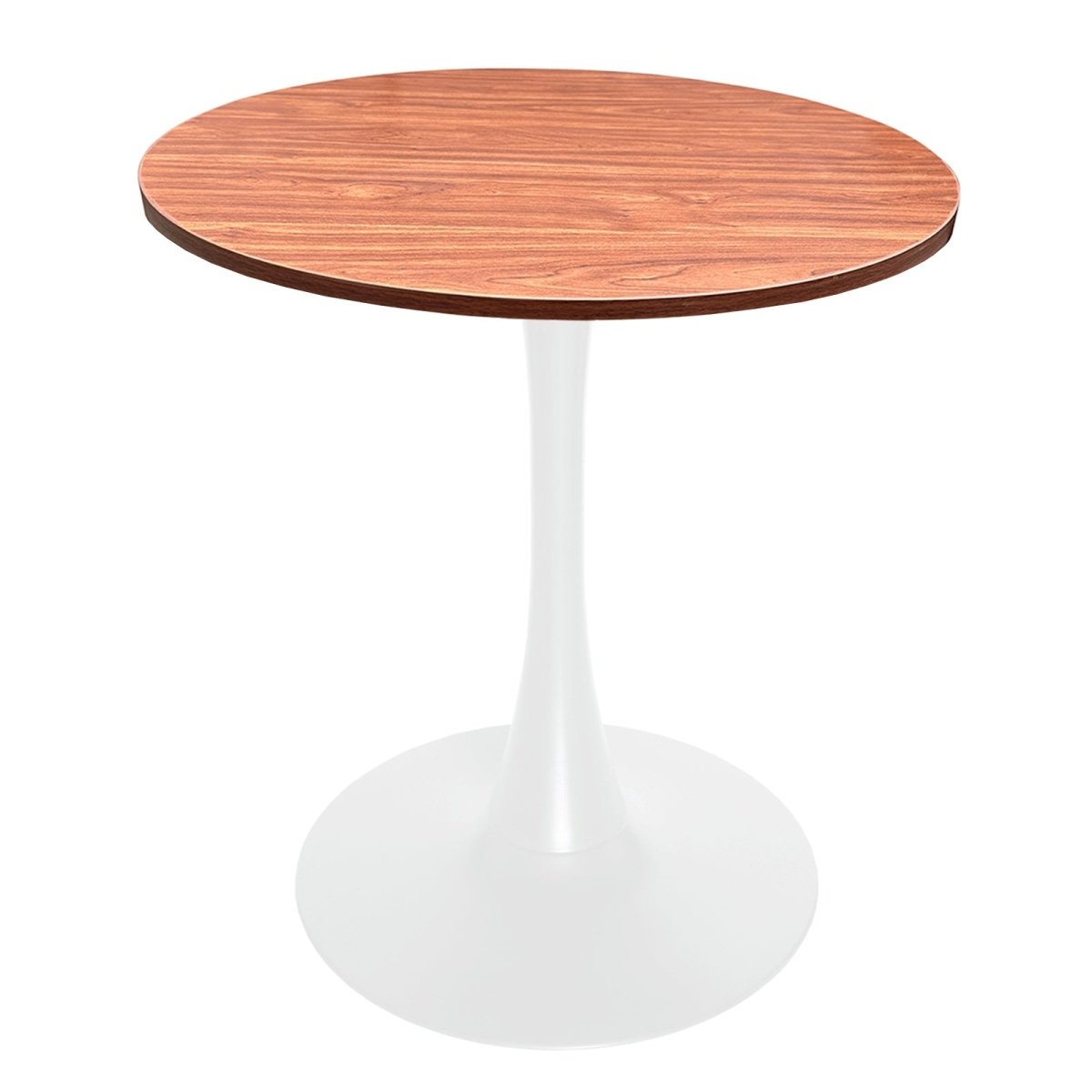 Bristol Round Dining Table with MDF/Sintered Stone/Glass Wood Tabletop in White Steel MDF 27 Inches Cognac Brown Dining Table Leisuremod