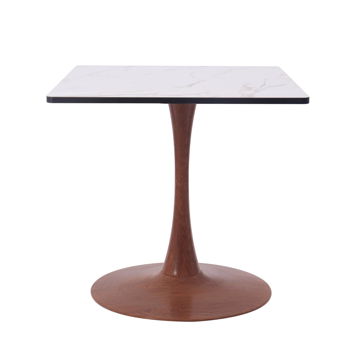 Bristol Square Dining Table with Marble White MDF Top and Steel Pedestal Base 27" Wide Cherry Dining Table LeisureMod