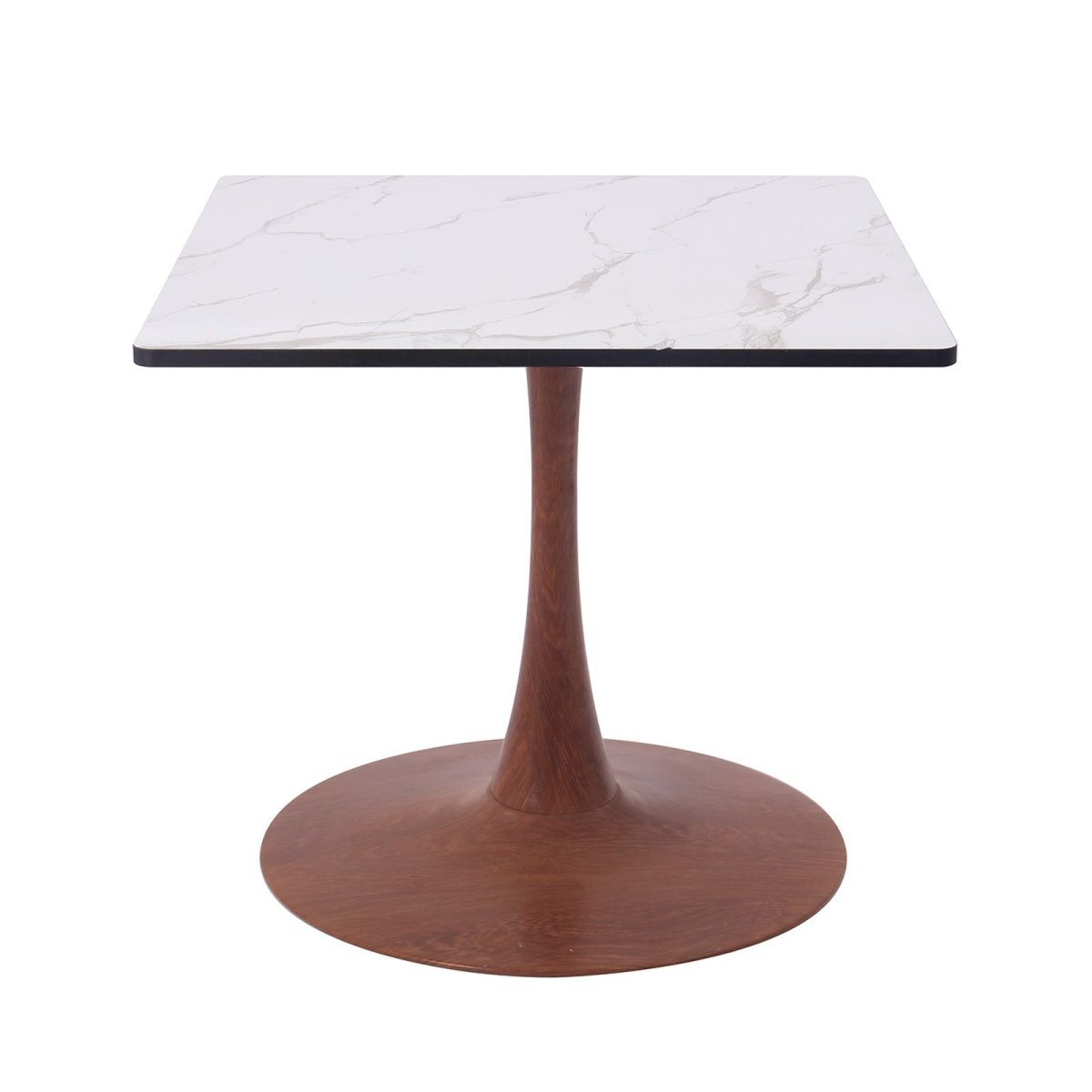 Bristol Square Dining Table with Marble White MDF Top and Steel Pedestal Base 27" Wide Cherry Dining Table LeisureMod