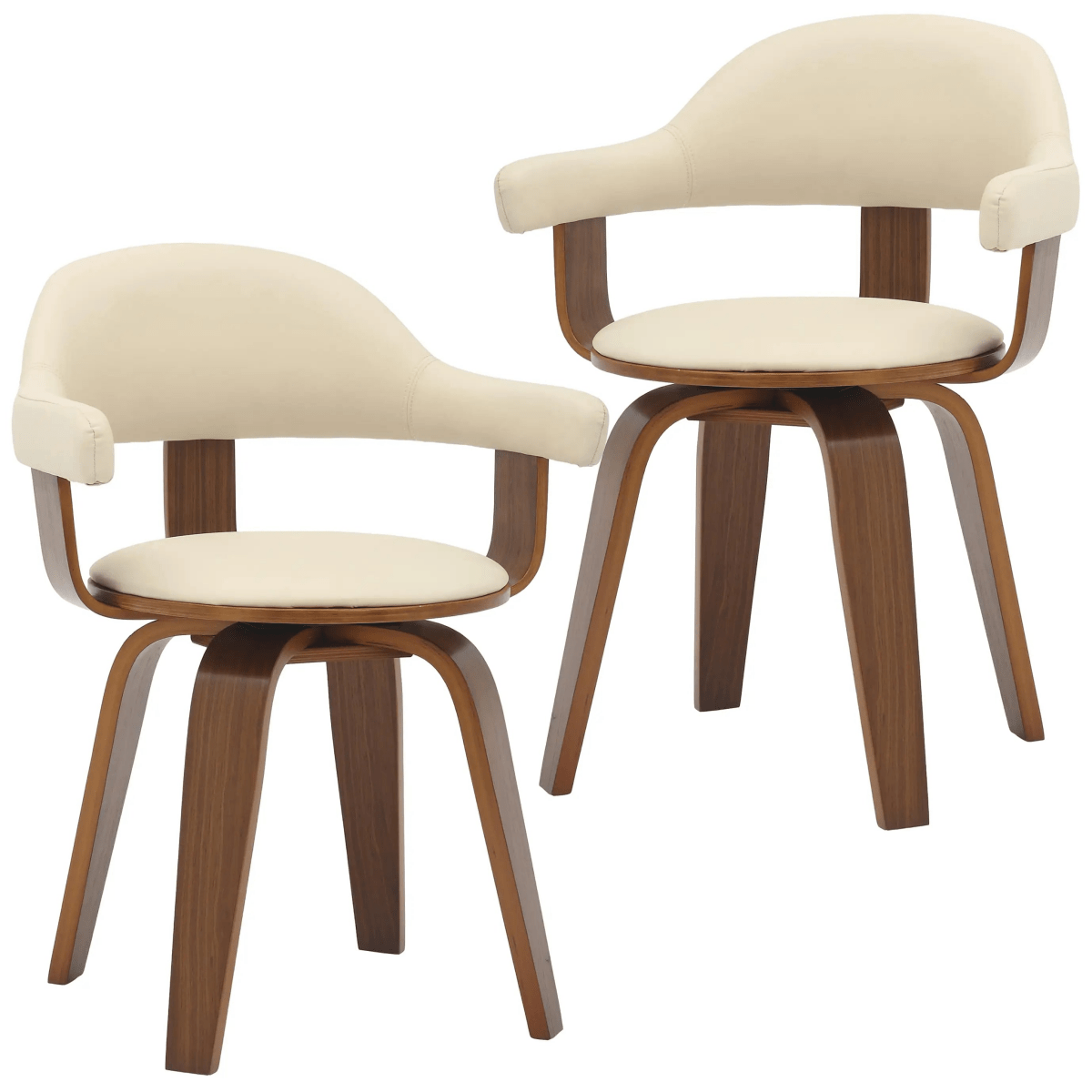 Brivo Leather Dining Chair with Wooden Legs, Open - Back Swivel Armchair with Poplar Wood Base Set of 2