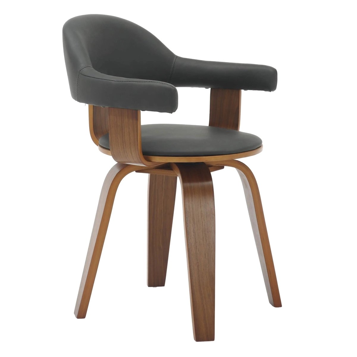 Brivo Leather Dining Chair with Wooden Legs, Open - Back Swivel Armchair with Poplar Wood Base Set of 2
