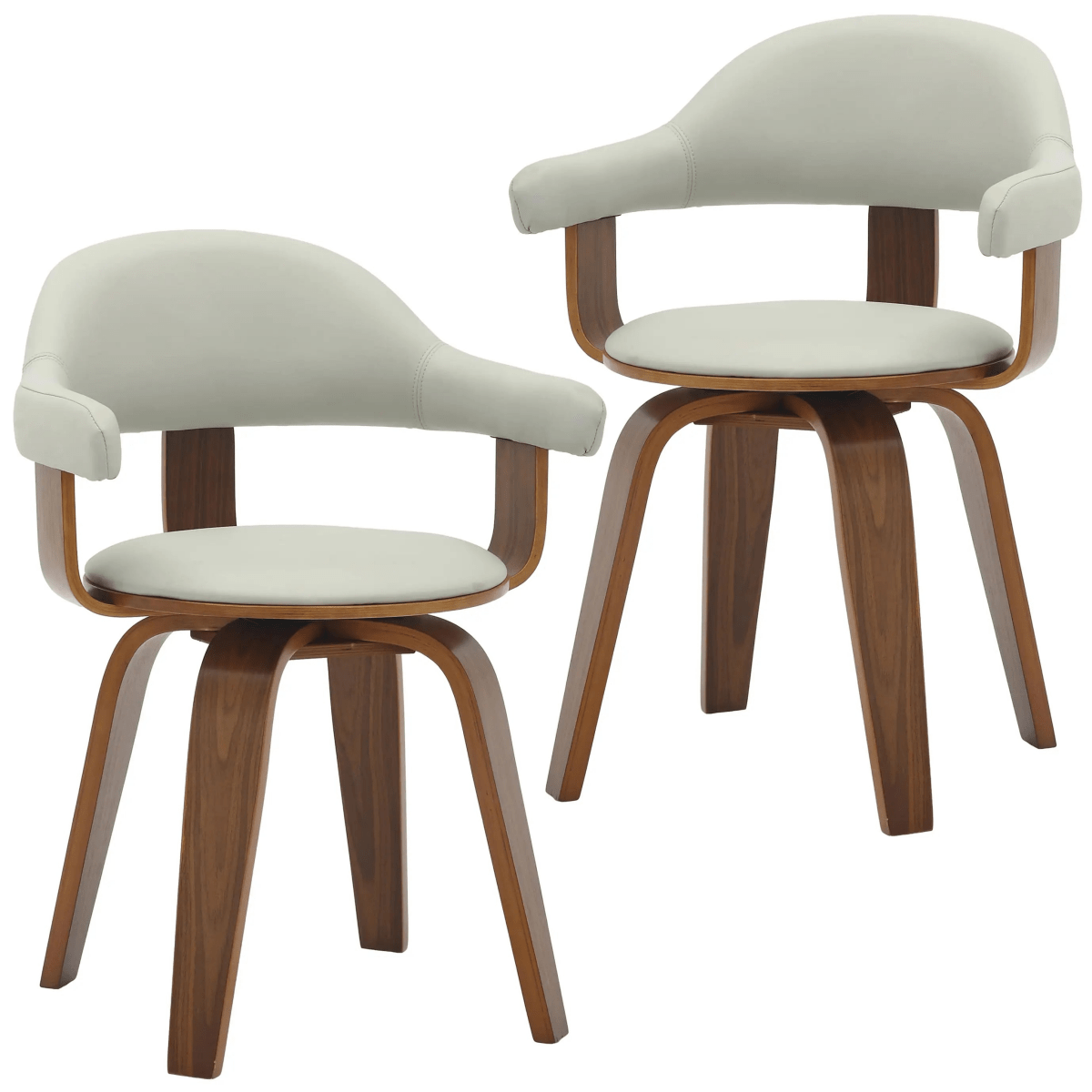 Brivo Leather Dining Chair with Wooden Legs, Open - Back Swivel Armchair with Poplar Wood Base Set of 2
