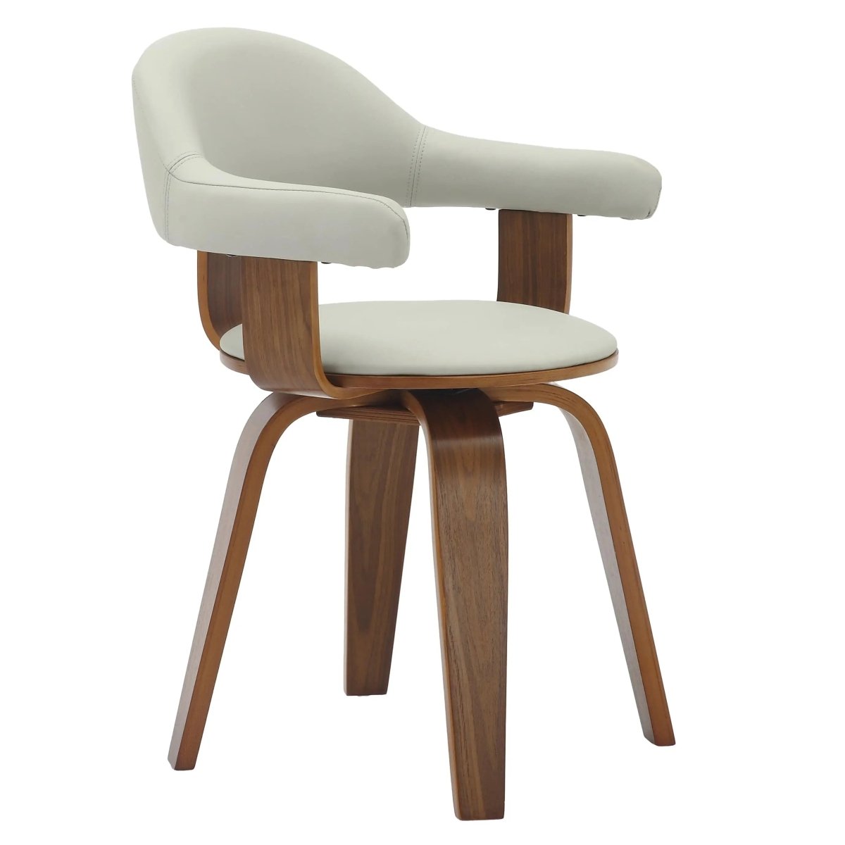 Brivo Leather Dining Chair with Wooden Legs, Open - Back Swivel Armchair with Poplar Wood Base Set of 2