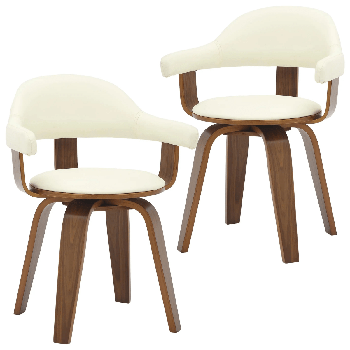 Brivo Leather Dining Chair with Wooden Legs, Open - Back Swivel Armchair with Poplar Wood Base Set of 2