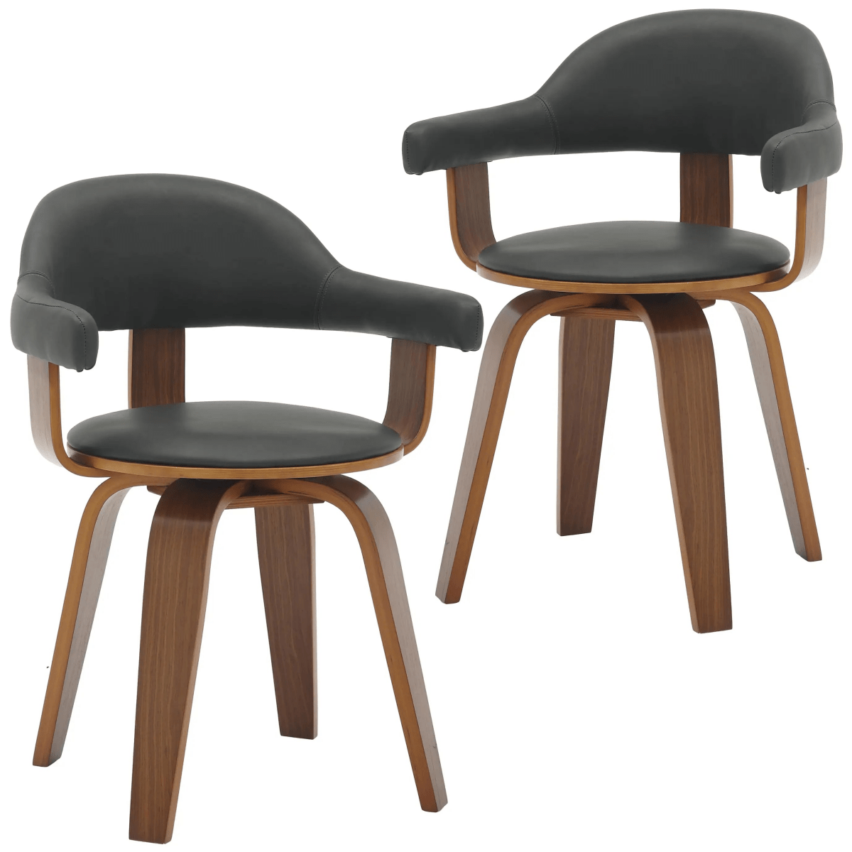 Brivo Leather Dining Chair with Wooden Legs, Open - Back Swivel Armchair with Poplar Wood Base Set of 2