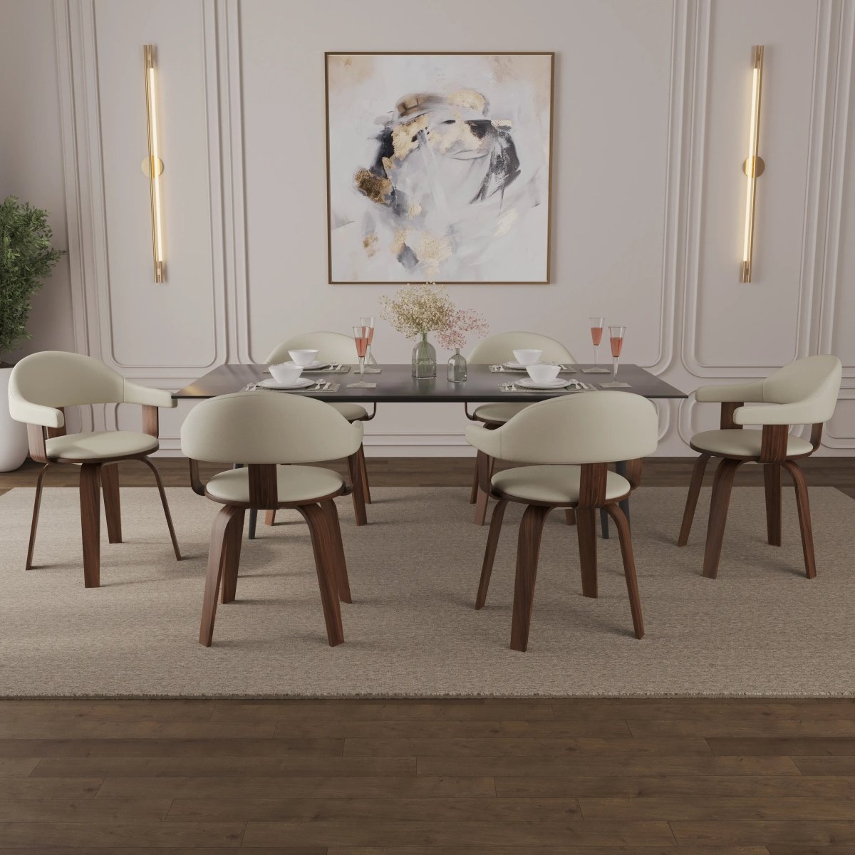 Brivo Leather Dining Chair with Wooden Legs, Open - Back Swivel Armchair with Poplar Wood Base Set of 2