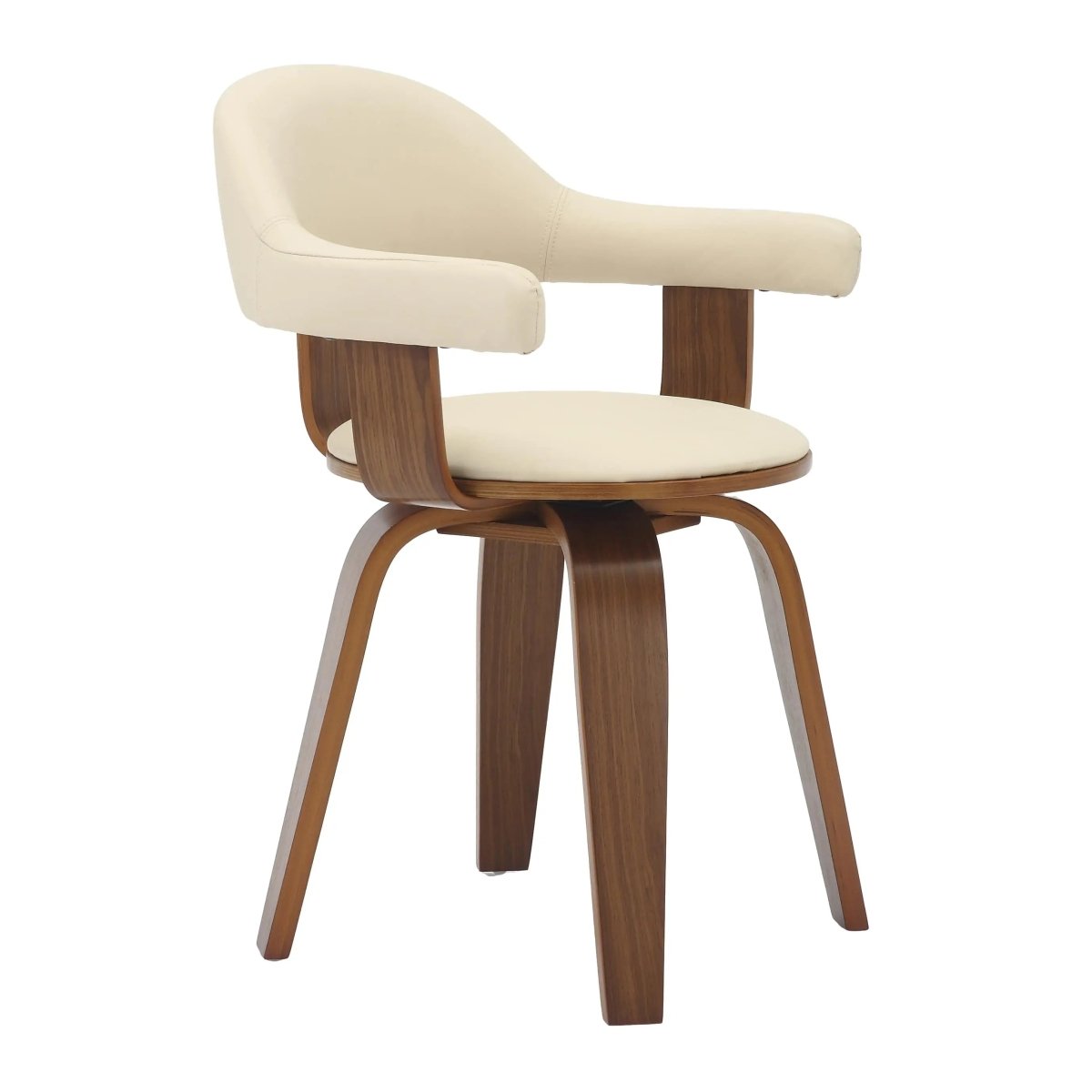 Brivo Leather Dining Chair with Wooden Legs, Open - Back Swivel Armchair with Poplar Wood Base Set of 2