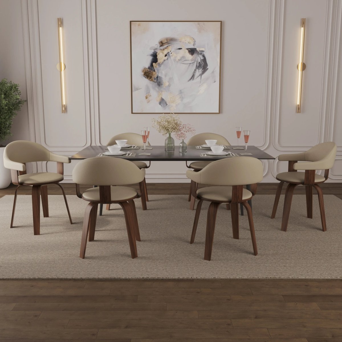 Brivo Leather Dining Chair with Wooden Legs, Open - Back Swivel Armchair with Poplar Wood Base Set of 2
