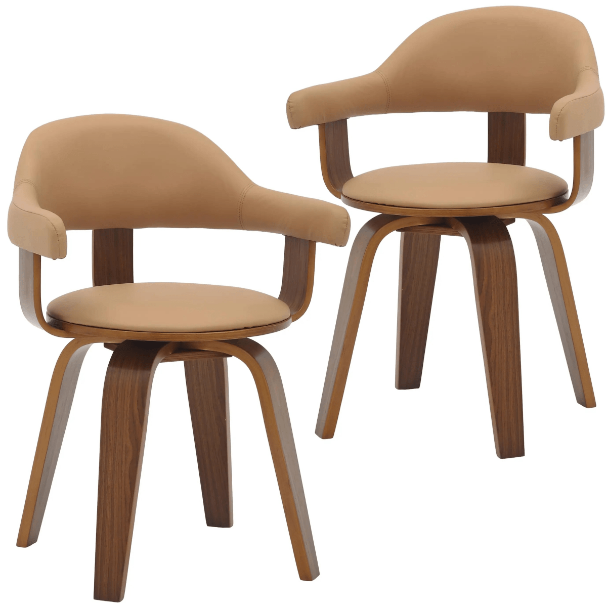 Brivo Leather Dining Chair with Wooden Legs, Open - Back Swivel Armchair with Poplar Wood Base Set of 2