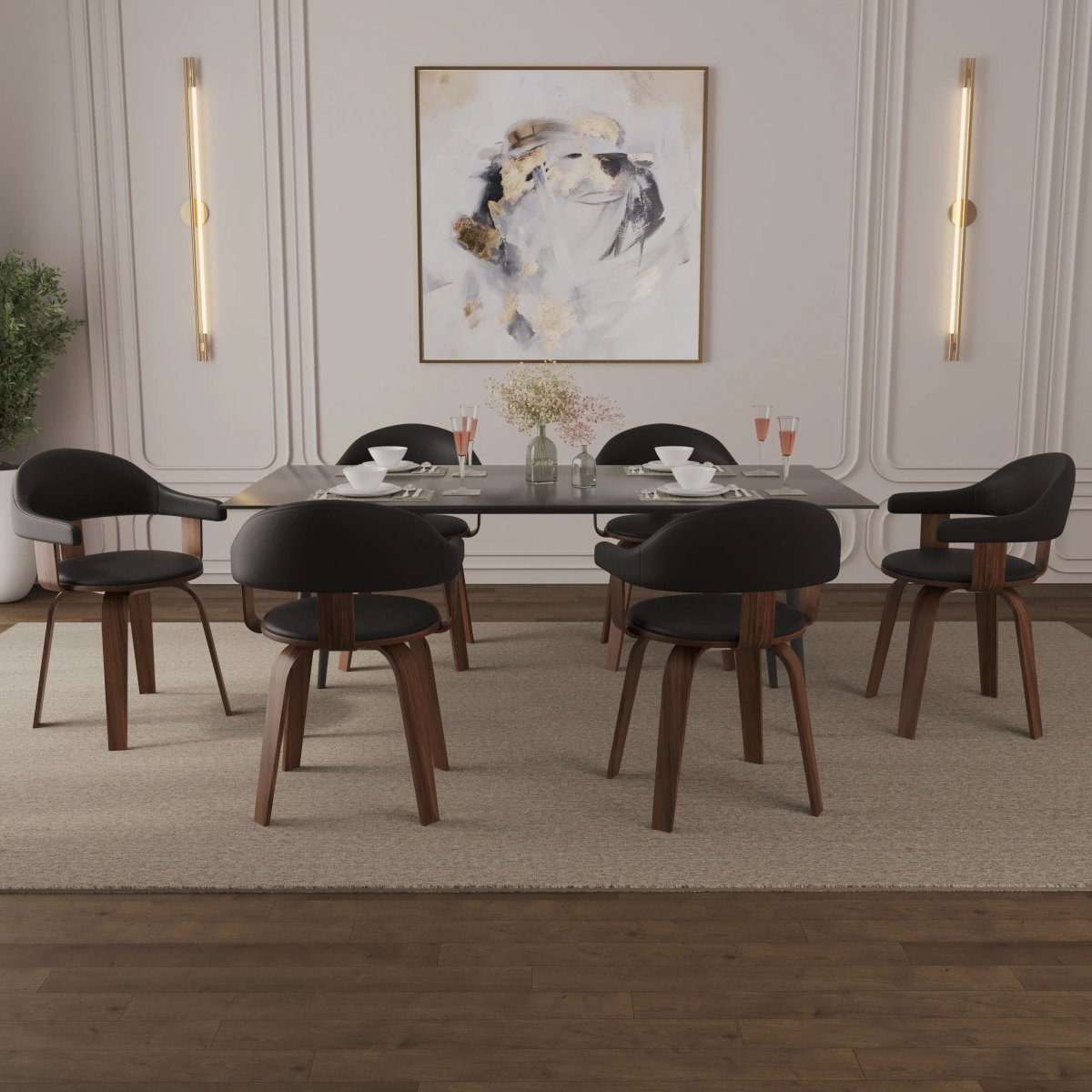 Brivo Leather Dining Chair with Wooden Legs, Open - Back Swivel Armchair with Poplar Wood Base Set of 4