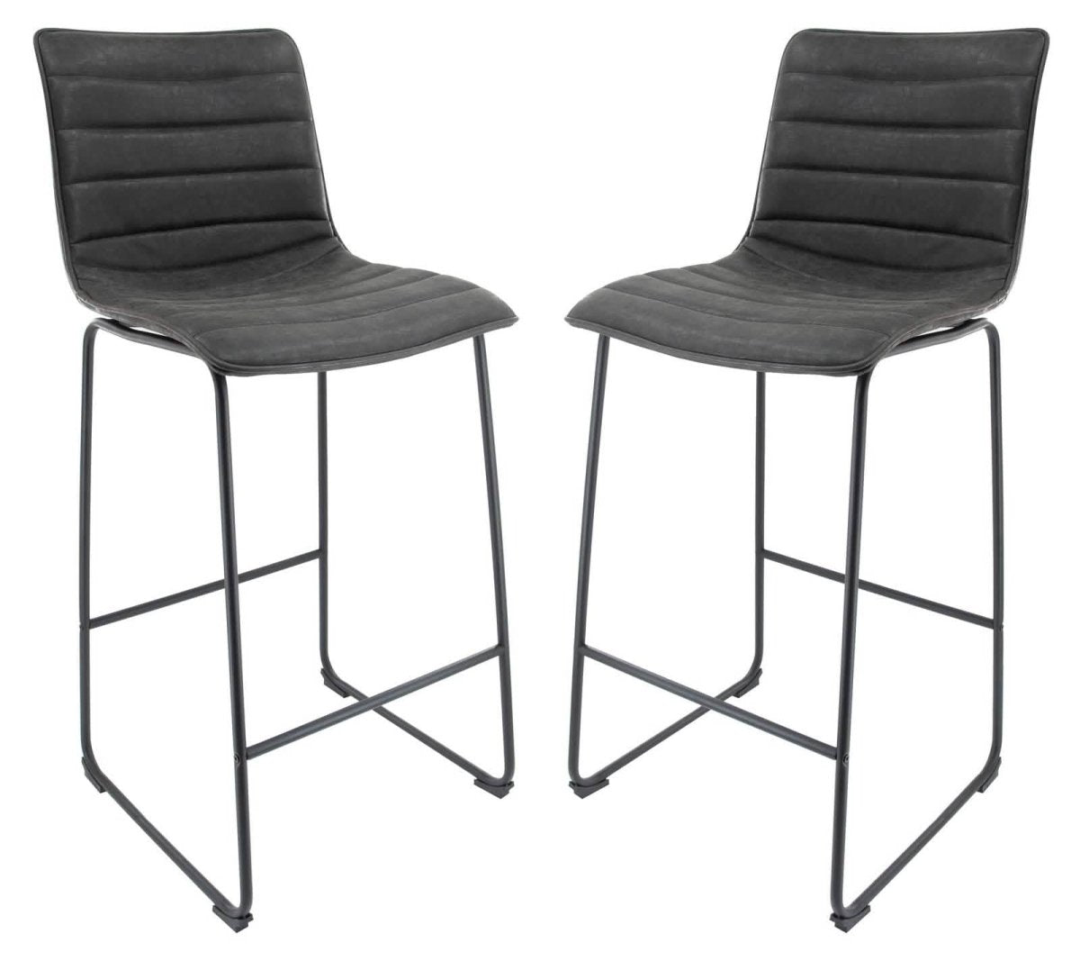 Brooklyn 29.9" Modern Leather Bar Stool With Black Iron Base & Footrest