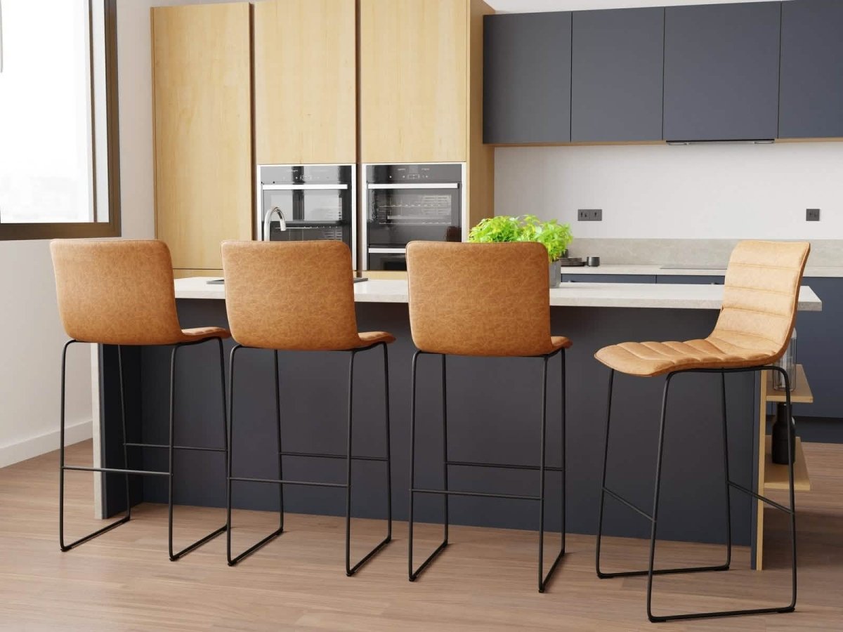 Brooklyn 29.9" Modern Leather Bar Stool With Black Iron Base & Footrest