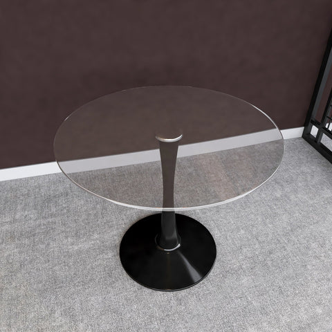 Bristol Round Dining Table with Glass Top and Iron Pedestal Base