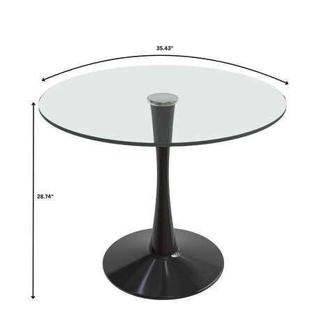 Bristol Round Dining Table with Glass Top and Iron Pedestal Base