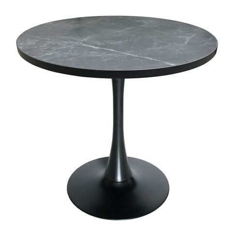 Bristol Round Dining Table with Sintered Stone/MDF Wood Tabletop in Black/White Steel