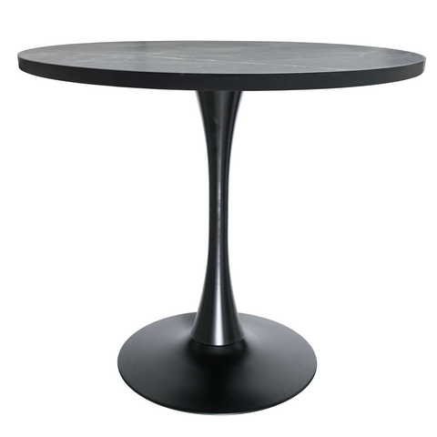 Bristol Round Dining Table with Sintered Stone/MDF Wood Tabletop in Black/White Steel