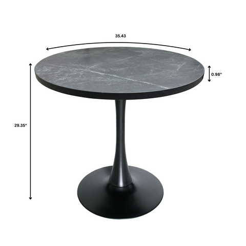 Bristol Round Dining Table with Sintered Stone/MDF Wood Tabletop in Black/White Steel