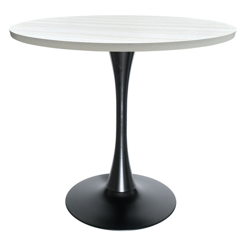 Bristol Round Dining Table with Sintered Stone/MDF Wood Tabletop in Black/White Steel