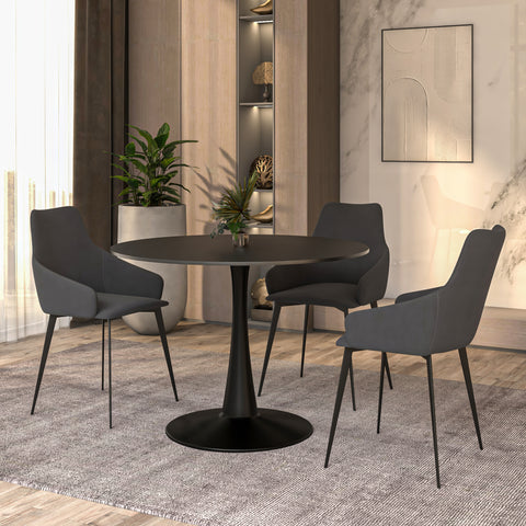 Bristol Round Dining Table with Sintered Stone/MDF Wood Tabletop in Black/White Steel