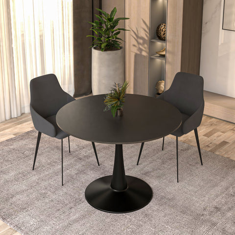 Bristol Round Dining Table with Sintered Stone/MDF Wood Tabletop in Black/White Steel