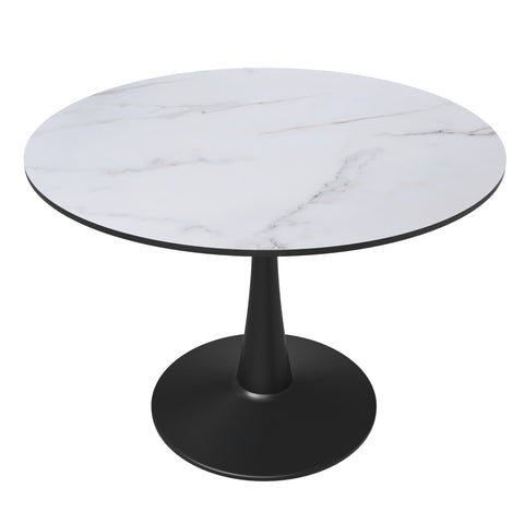 Bristol Round Dining Table with Sintered Stone/MDF Wood Tabletop in Black/White Steel