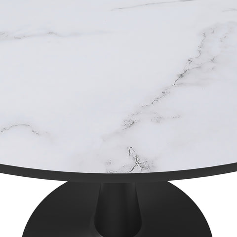 Bristol Round Dining Table with Sintered Stone/MDF Wood Tabletop in Black/White Steel